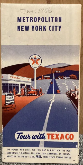 1956 Texaco Metro New York City Gas Station Travel Road Map
