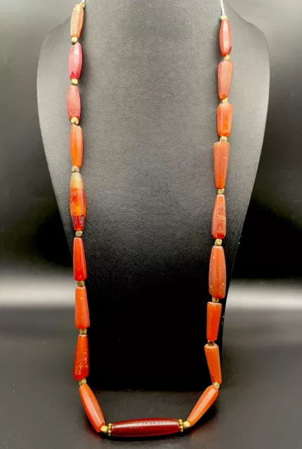 ANCIENT ROMAN OLD CARNELIAN AGATE STONE HUGE BEADS LONG BEAUTIFUL NECKLACE 19 Ps