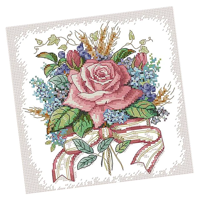 RIOLIS Stickpackung – Kreuzstich-Set „Blumen“ Mit Garn & Zählstoff | Fertig Ca. 40x40cm