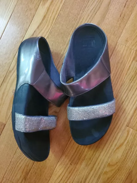 FITFLOPS US 10  Pewter Jeweled Slide/ Wedge Sandals Shoes 3
