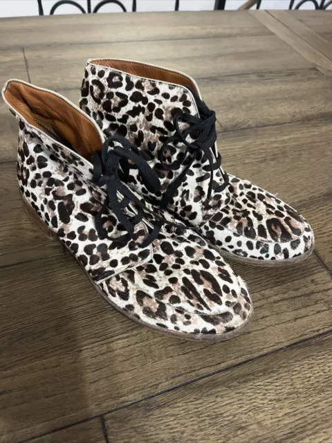 MARC By MARC JACOBS Pony Hair Leather Leopard Print Lace Up Boot Womens 7.5 / 38