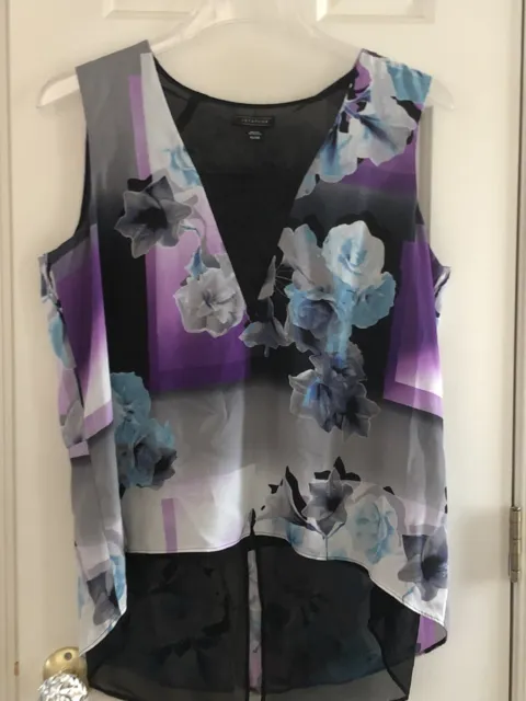 Metaphor Women's XL Blue & Black Floral Blouse NWT Flyaway Top Dressy
