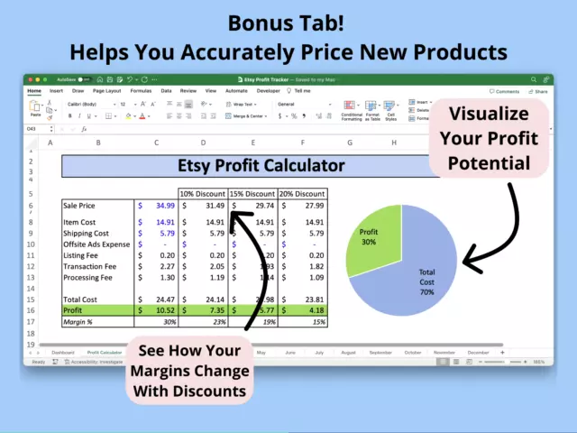 Etsy Profit Tracker Spreadsheet - Microsoft Excel/Google Sheets - Small Business 3