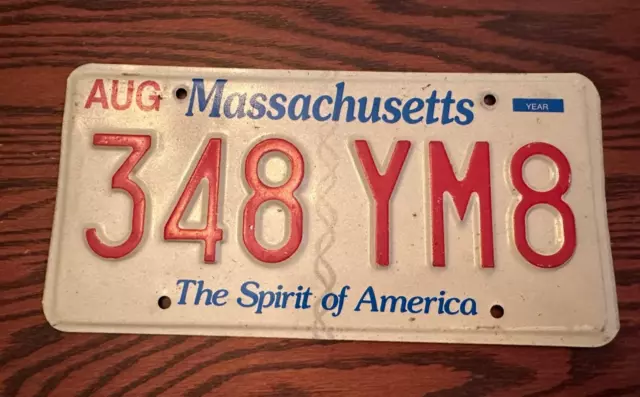 Massachusetts License Plate 348 YM8 Spirit of America MA USA Authentic August