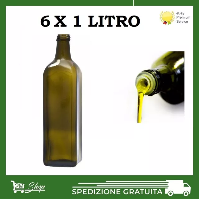 SET 6 BOTTIGLIE In Vetro Per Olio Da 1 Litro Verde Marasca Con Tappo  Dosatore EUR 22,00 - PicClick IT