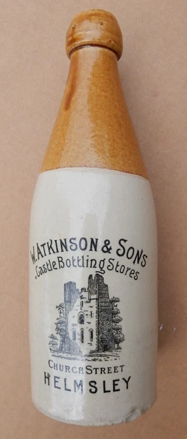 Extra large rare size Atkinson Helmsley Yorkshire stoneware ginger beer bottle