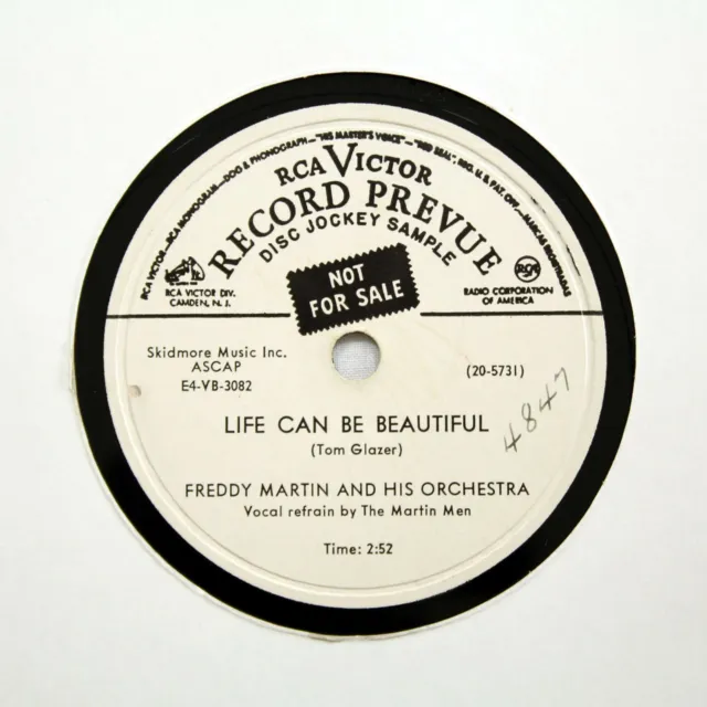 FREDDY MARTIN ORCHESTRA "Life Can Be Beautiful" RCA VICTOR VINYL PROMO [78 RPM]