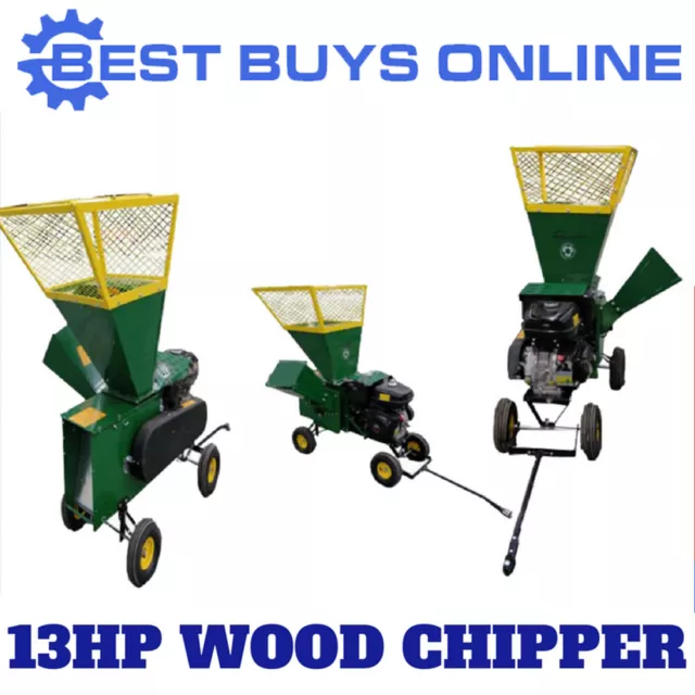 Wood Chipper Shredder Mulcher 13 HP Petrol Engine Towable 4 Wheels