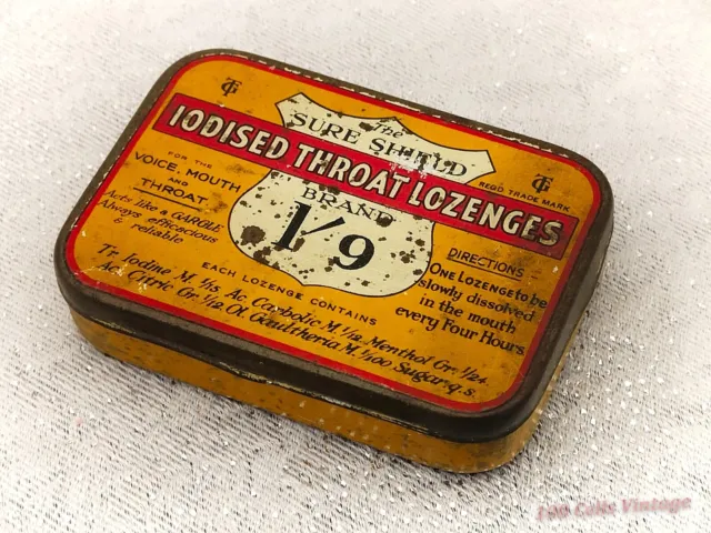 Sure Shield Iodised Throat Lozenges/Sweets-Vintage Chemist/Pharmacy Tin-8cm