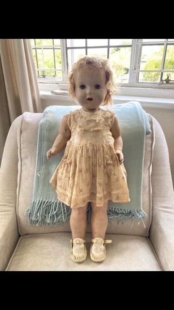 Vintage 1940s Composition Girl Doll 27 in WORKING CRIER, Baby Flirty Eyes