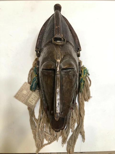Vintage Capture The Essence of Africa, Marka Mask Mali Wood & Hammered Brass