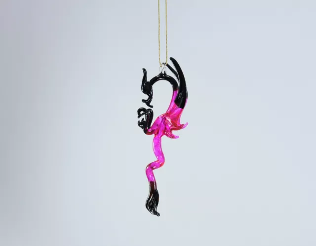 Hanging Pink Black Dragon of Blown Glass Crystal