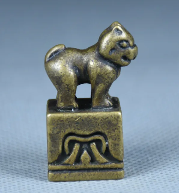 3.5CM Rare China Copper Dynasty Palace Tiget Beast Seal Signet Stamp