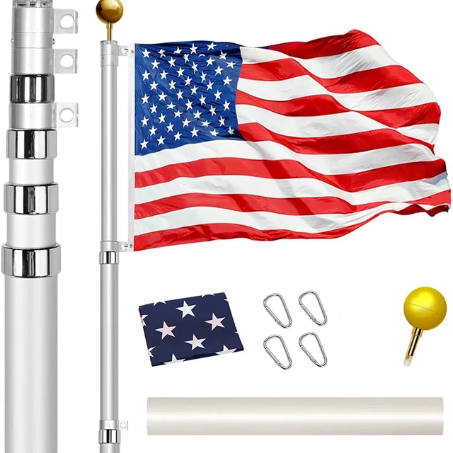 30FT FLAG POLE Telescopic Aluminum Flagpole Kit 3x5' US Flag Fly