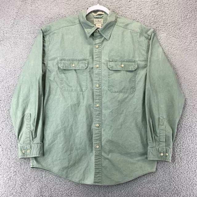 L.L. Bean Size Large Green Long Sleeve Traditional Fit Safari Button Shirt Mens