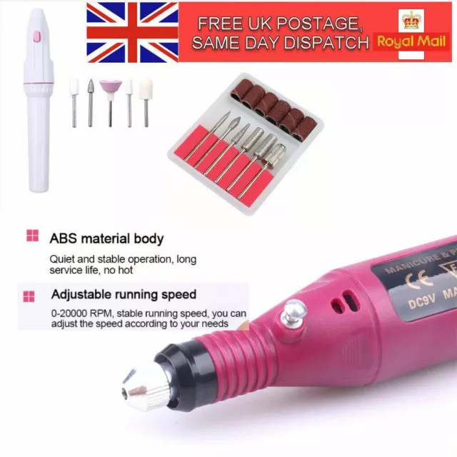 Nail Drill Machine Nail Files Pen Pedicure Milling UV LED Gel Polish Remover UK