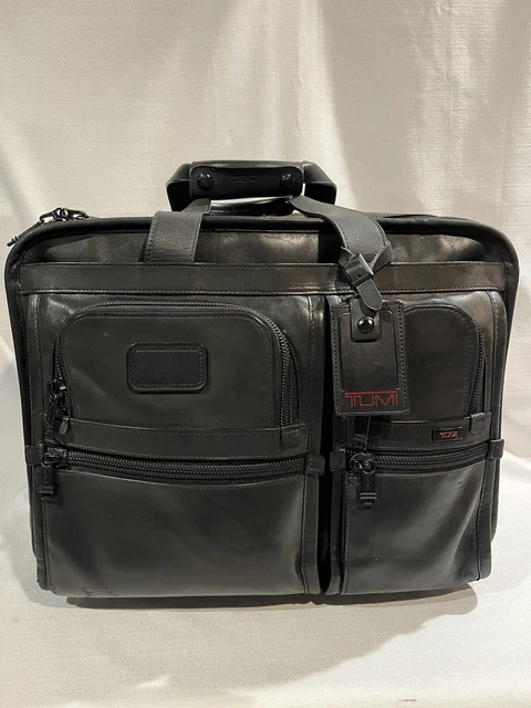 Tumi Luggage Carry-On Black Leather Expandable 2 Wheel Rolling Briefcase 96103DH