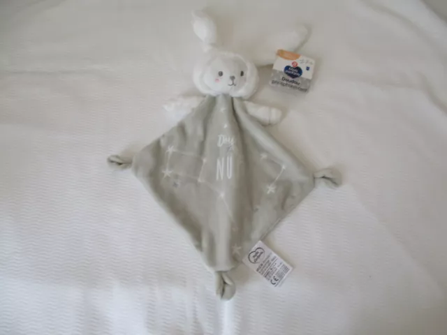 Doudou  MOTS D'ENFANTS ours déguisé en lapin Douce Nuit  gris blanc fourrure