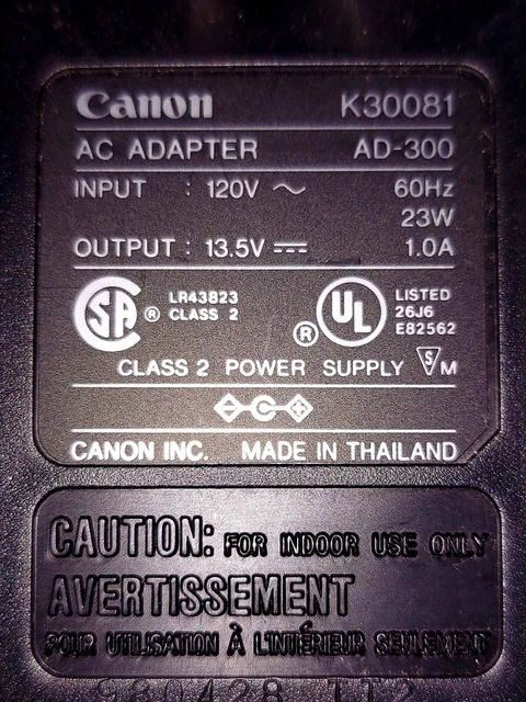 CANON 13.5V PRINTER Power Supply K30081 AD-300 AC/DC Adapter. Tested ...