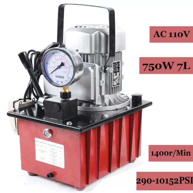 7L 750W Electric Driven Hydraulic Pump Single Acting Manual Valve 10000 PSI 110V