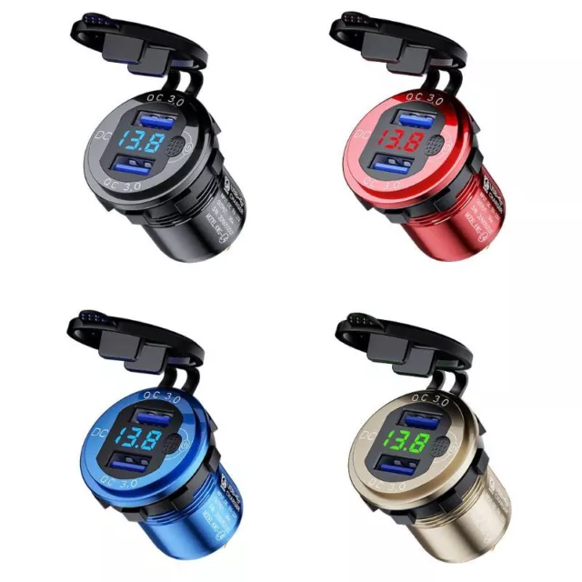 12V/24V Aluminum QC3.0 USB Car Charger Fast Charge with Voltmeter Switch