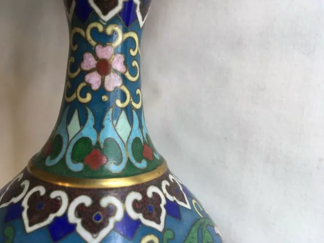 Pair of Superb Vintage 7"  Chinese Dragon Flower  Cloisonne Vases 3