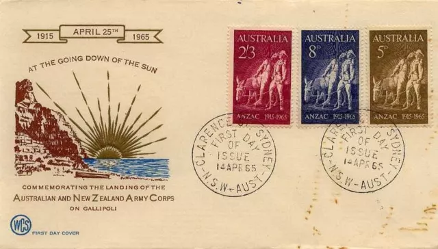 1965 50th Ann. Landing ANZAC on Gallipoli "Wesley/WCS" FDC 14-4-65 [Clarence St]