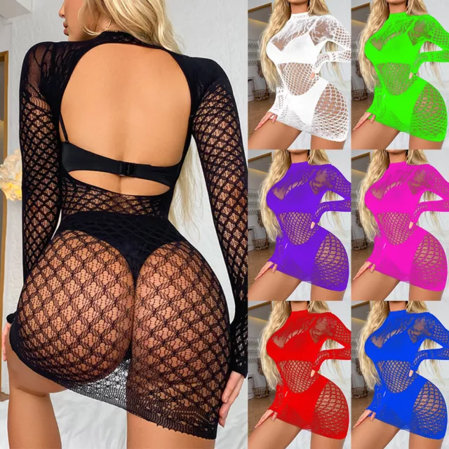 Womens Sexy Lingerie Fishnet Full Body Stockings Babydoll Bodysuit Nightwear