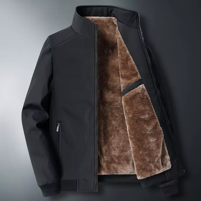 Abrigo Chaqueta forrada de lana para hombre con cremallera completa bolsillo interior grueso cuello térmico con soporte