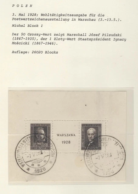 polen briefmarken block 1 gest.  beschnitten 112mm/88mm  Marken o.k.  € 260,-