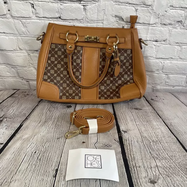 Danbury Mint Jose Hess Two Tone Brown Logo Leather Purse Handbag Shoulder Bag
