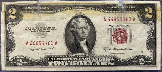 1953 B Red Seal Star Note $2 Two Dollar Note.