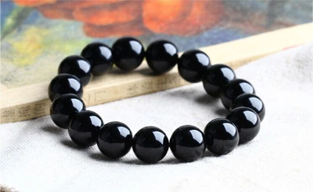 6mm-14mm Natural Jade Bangle Black Agate Onyx Gemstone Bracelet 7.5''