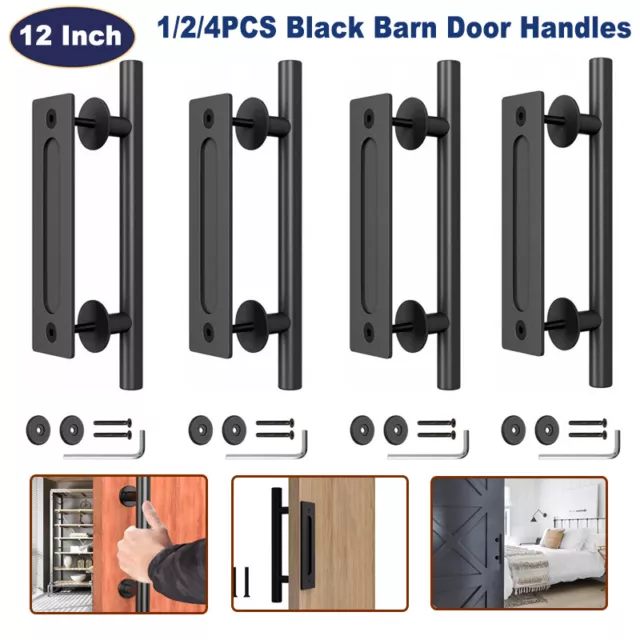 Heavy Duty Alloy Sliding Barn Door Handle Set 12in- Black Barn Door Pull Handles