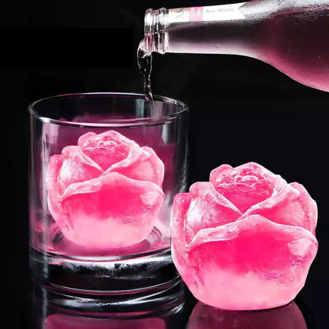 3D Rosa Forma Cubito Hielo Molde Silicona para Hornear Helado Flor Cort <