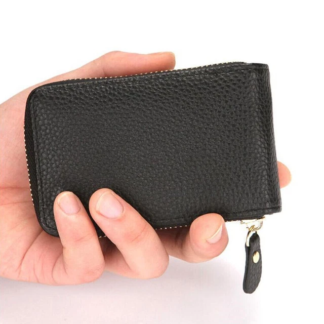 Genuine Leather Men Wallet Credit Card Holder RFID Blocking Zipper Pocket Thin 5