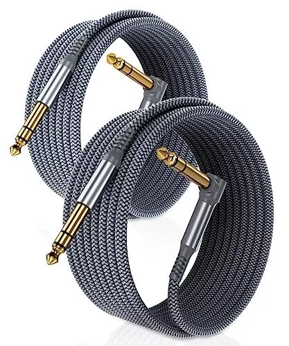 RUXELY Câble Stéréo Audio Jack 635 mm 3M/2 Pack Cordon Coudé Instrument TRS 1...