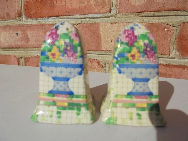 Pr Vintage Royal Winton Ceramic Pelham Chintz Flower Compote Salt Pepper Shakers