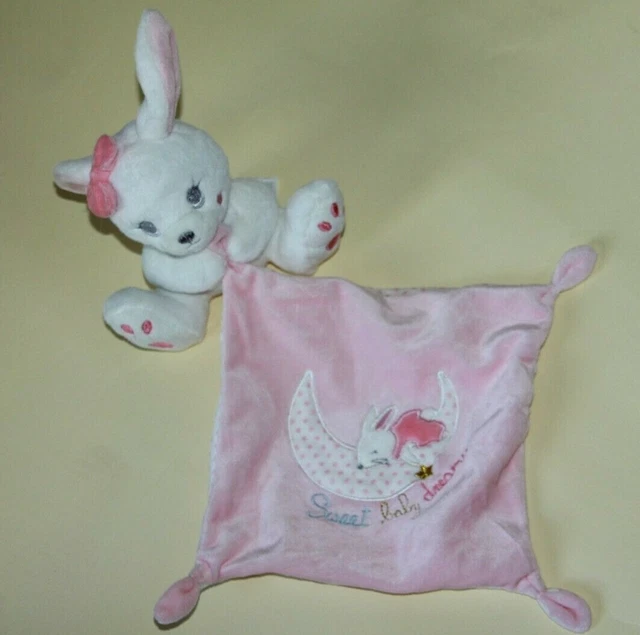 Doudou SIMBA TOYS lapin blanc mouchoir rose SWEET BABY DREAMS neuf