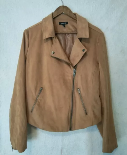 Torrid Jacket Brown Soft Faux Suede Asymmetrical Zipper Lined Size 2