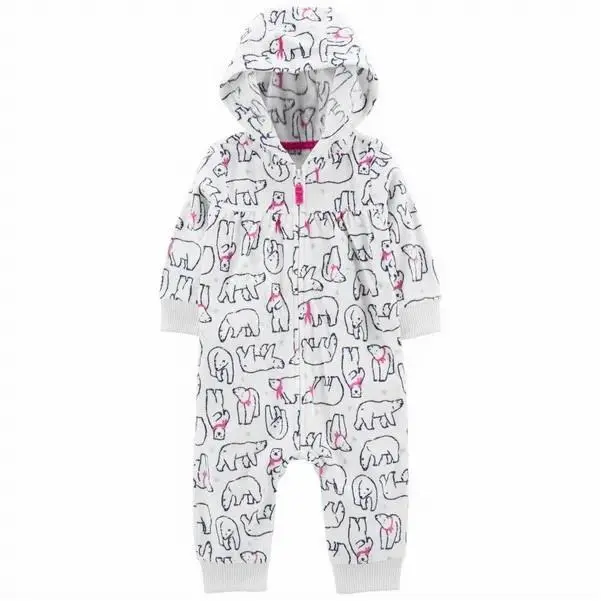 Baby Girls Carter's Polar Bear Zip-Up Hooded Fleece Jumpsuit Size 3 months NWT