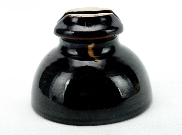 Antique Porcelain Electrical Insulator, High Voltage, Deep Brown/Black, #INSBN03