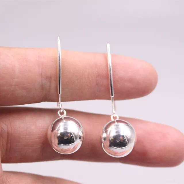 Pure S925 Sterling Silver Women Lucky Ball Dangle Earrings