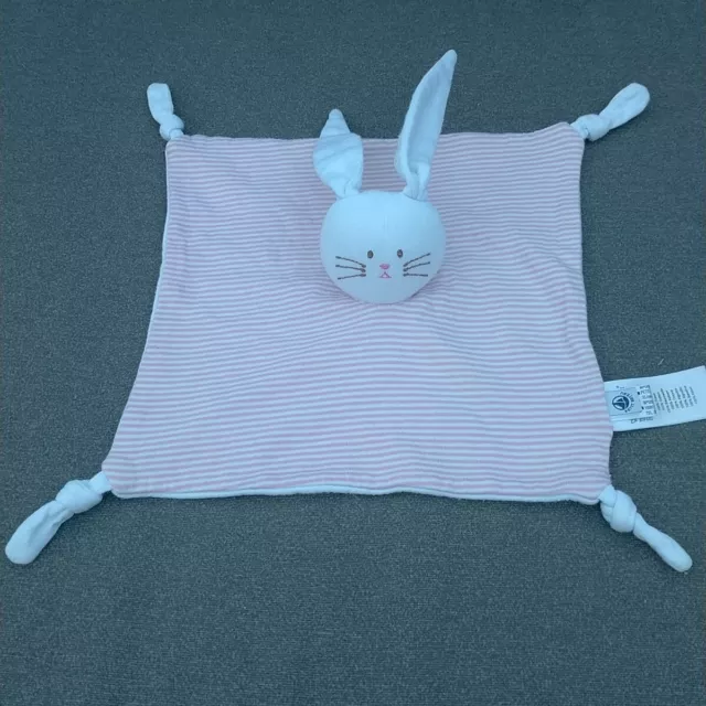 Doudou Plat Carré Lapin Blanc Rayé Rouge Petit Bateau