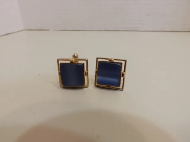 Swank Gold Tone Square Blue Cufflinks