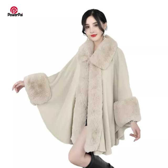 WOMEN SOFT FAUX Rabbit Fur Coat Cape Long Jackets Cardigan Party Cloak ...