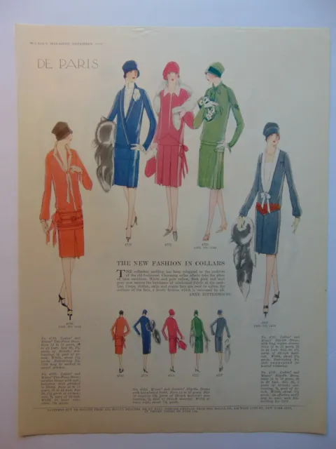 1926 New FASHION IN COLLARS vintage art print ad