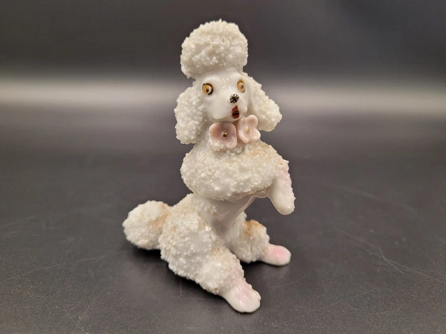 Vintage Spaghetti Poodle Figurine 40s 50s Dog Retro Pink White Mid Century