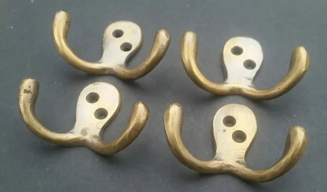 Set of 4 Small double Coat Hat Hooks Antique style Solid Brass 2 1/2" #C1 3