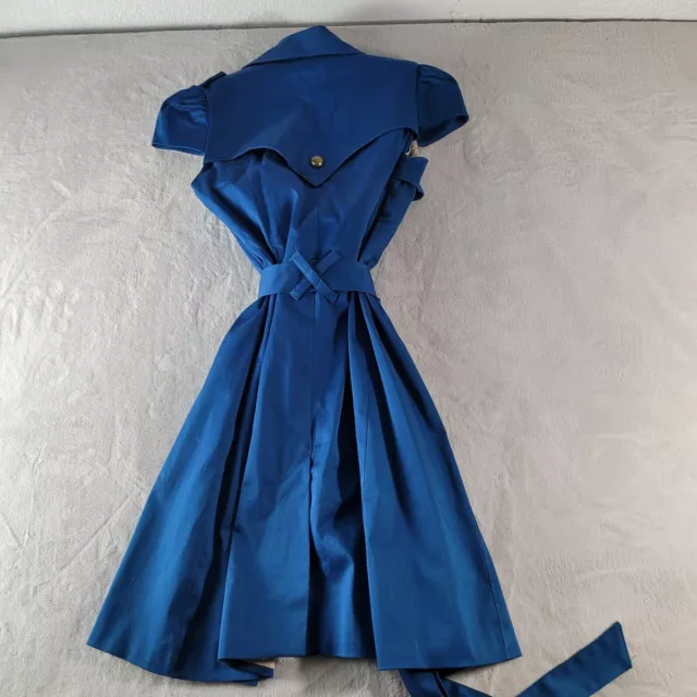 Vintage Voom by Joy Han Womens Sm Blue Wrap Dress Pleated Short Sleeve 2